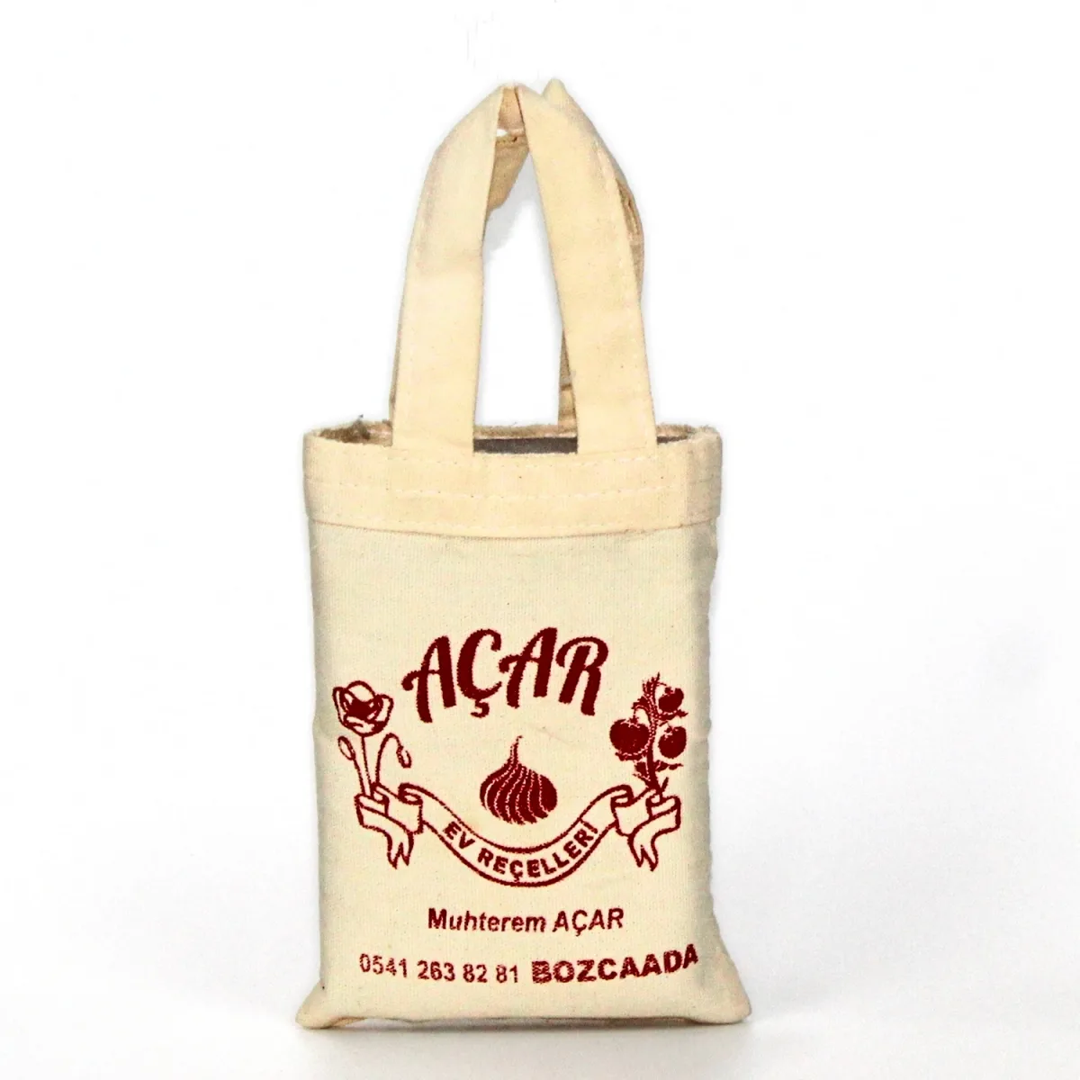 Baskılı Ham Bez Saplı Kese Çanta